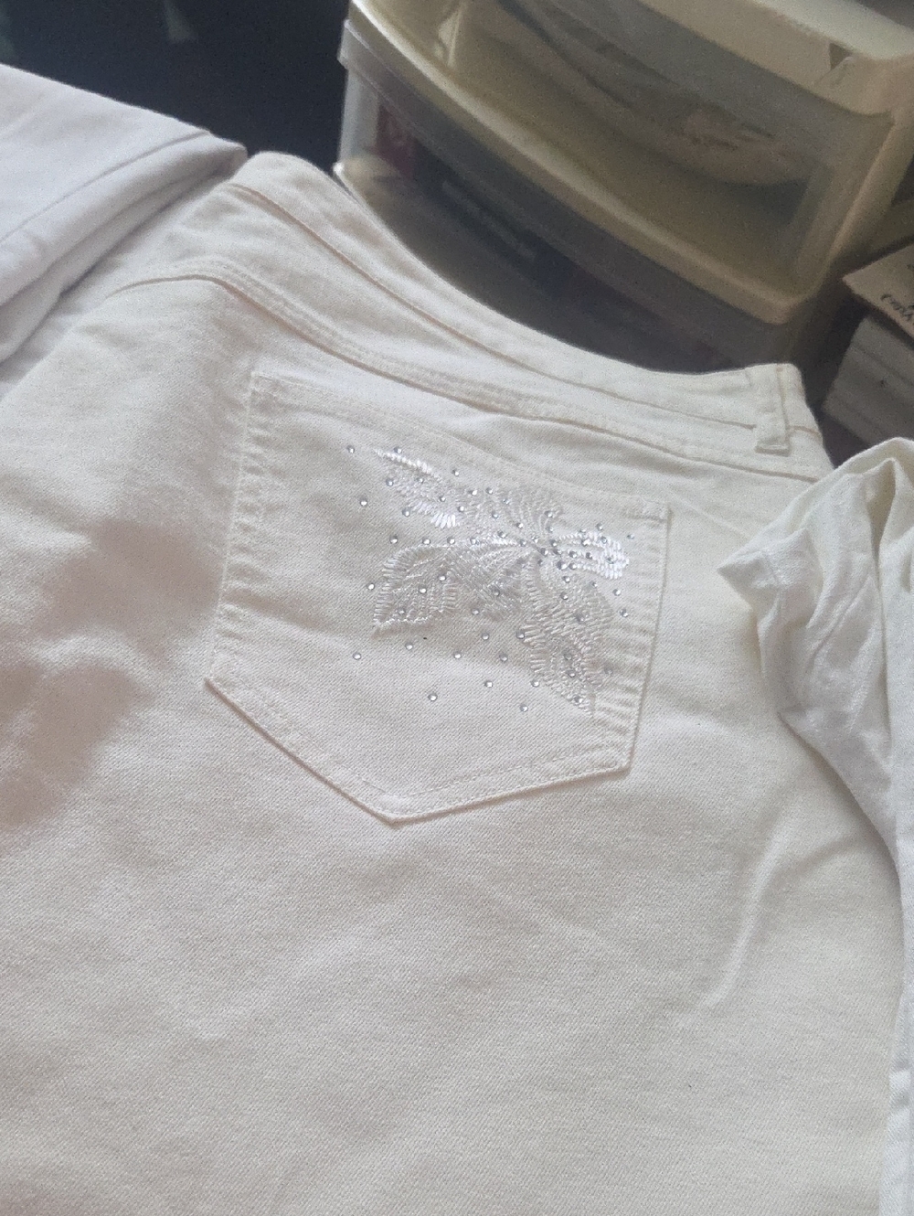 Catherines Cream Cotton Blend Pants with Silver Button - Picture 5 of 7